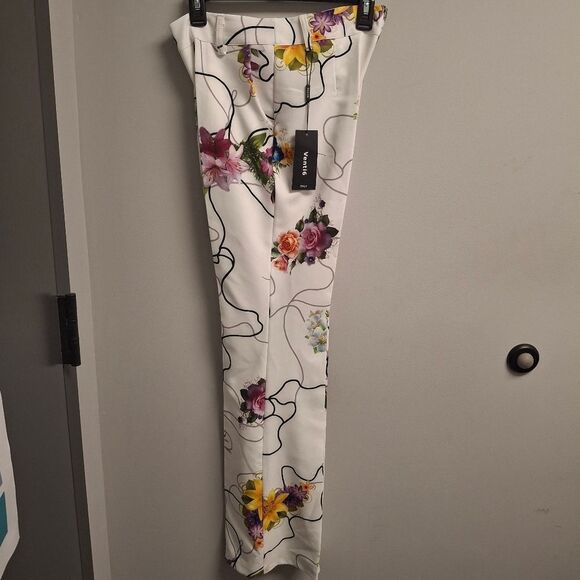 Vibrant Floral Print White Pants - Picture 1 of 5